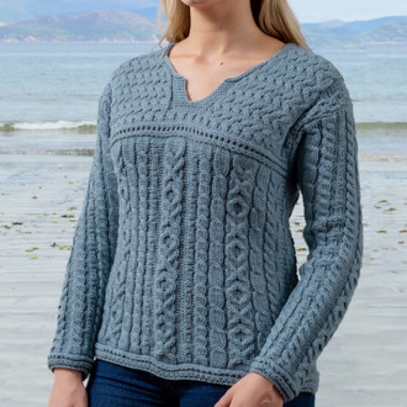 Aran Sweater Market Sweaters - Aran Sweater Market Cable Knit Wool Sweater Blue